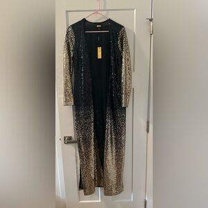 Alexia Admor Black & Gold Sequin Duster Jacket ✨